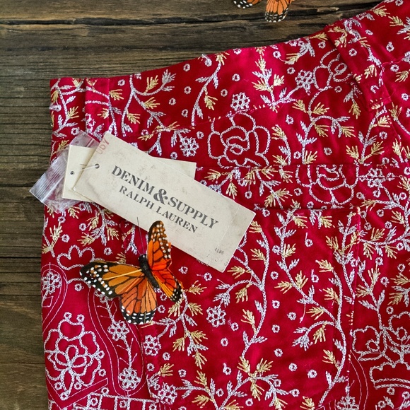 DENIM & SUPPLY RED EMBROIDERED SHORTS NWT - Picture 2 of 4